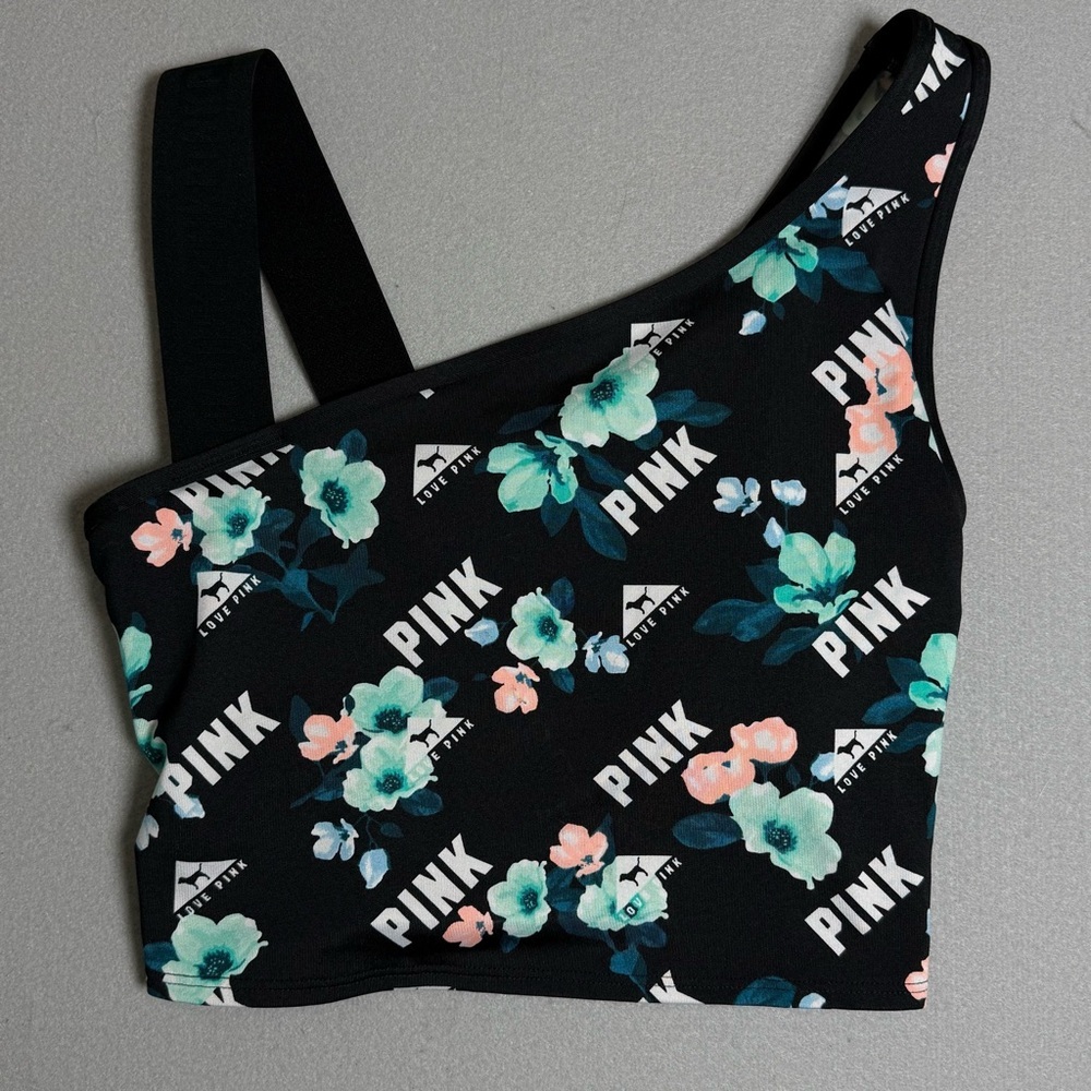 PINK Victoria's Secret Ultimate Sports Bra Size Small S Black Logo Print Floral